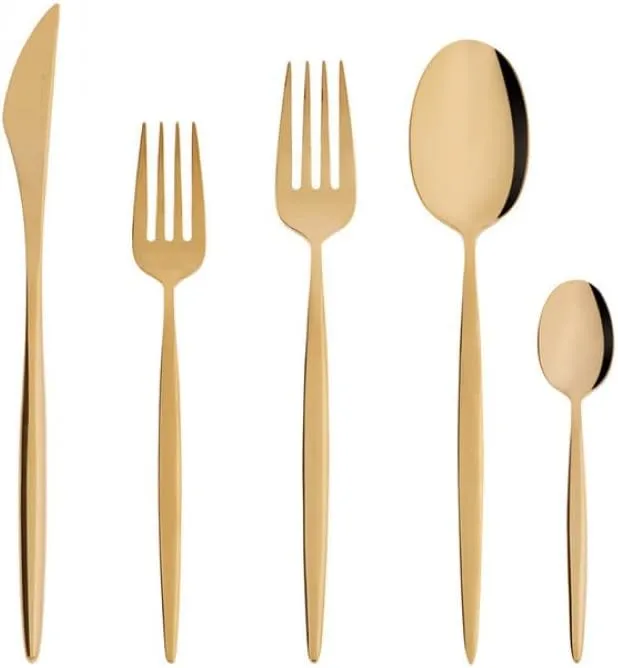 Karaca Lizbon 30-Piece Gold Cutlery Set for 6 People - 18/10 Stainless Steel Cutlery Set, Tableware Flatware Silverware Set with Knife Fork Spoon Set, Mixed & Luxury Cutlery Set
