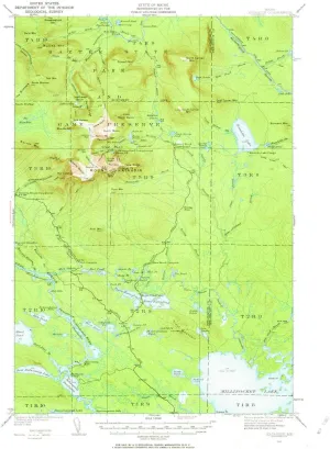 Katahdin ME topo map, 1:62500 Scale, 15 X 15 Minute, Historical, 1949, Updated 1963, 20.8 x 17 in