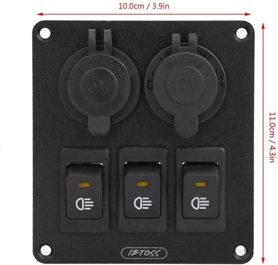 Keenso 3 Gang Rocker Switch Panel Waterproof, Car Marine Combination LED Rocker Switch with Dual USB Cigarette Lighter Socket 12V / 24V for Car Boat Vehicles Truck Trailer Yacht