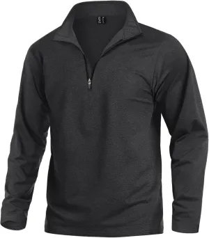 KEFITEVD Men's Athletic Shirts Long Sleeve 1/4 Zip Lightweight Fleece Lined Golf Active Pullover Workout Shirts Sweatshirt