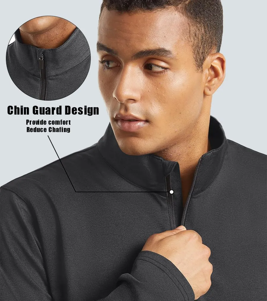 KEFITEVD Men's Athletic Shirts Long Sleeve 1/4 Zip Lightweight Fleece Lined Golf Active Pullover Workout Shirts Sweatshirt