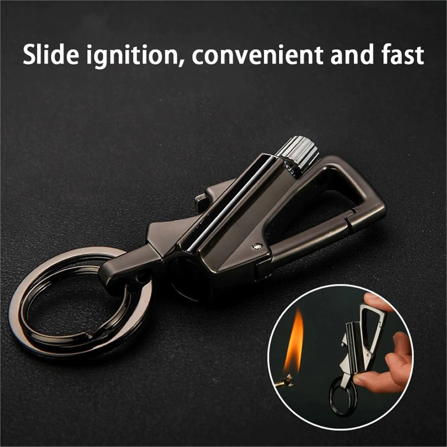 Keychain Lighter - Match Kerosene Lighter - with Bottle Opener, Windproof and Waterproof, Refillable Fuel, Suitable for Outdoor Camping/Hiking (Kerosene Not Included)(Black)