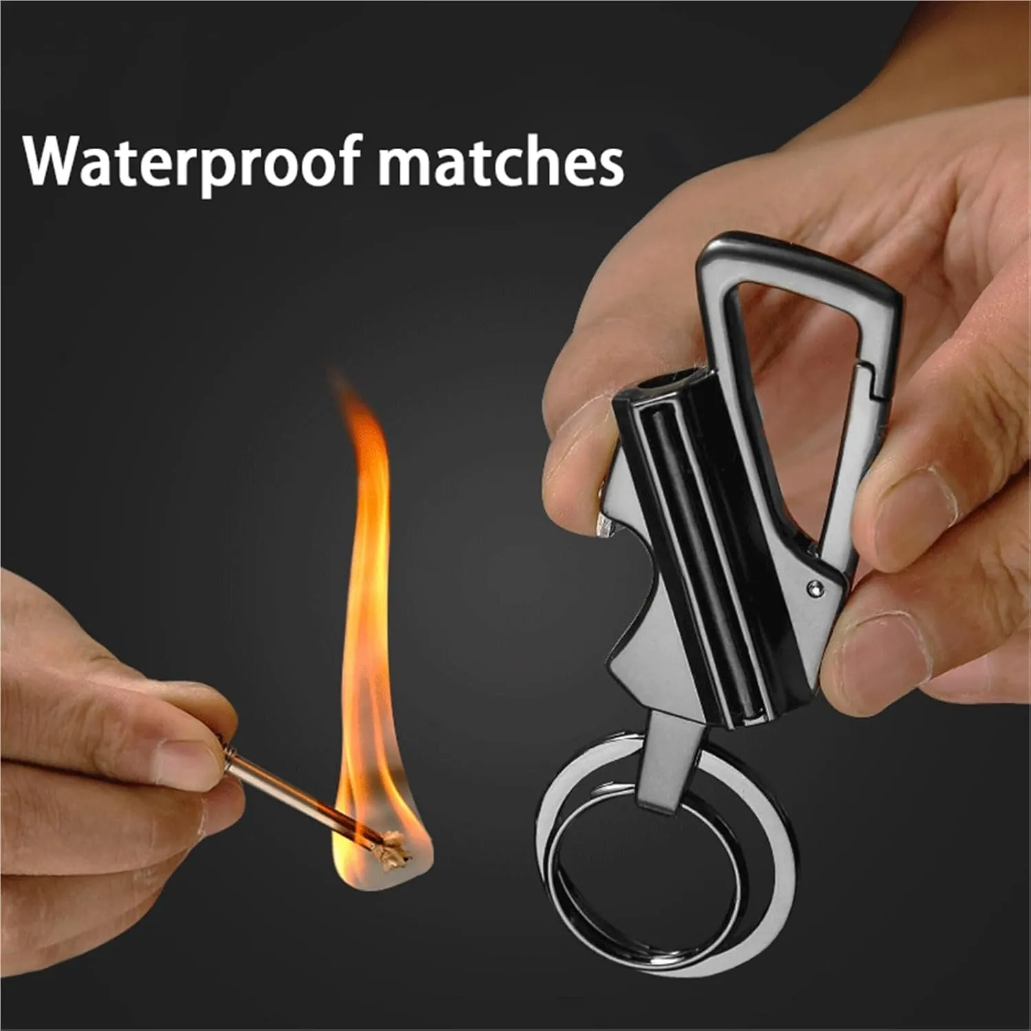Keychain Lighter - Match Kerosene Lighter - with Bottle Opener, Windproof and Waterproof, Refillable Fuel, Suitable for Outdoor Camping/Hiking (Kerosene Not Included)(Black)