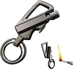 Keychain Lighter - Match Kerosene Lighter - with Bottle Opener, Windproof and Waterproof, Refillable Fuel, Suitable for Outdoor Camping/Hiking (Kerosene Not Included)(Black)
