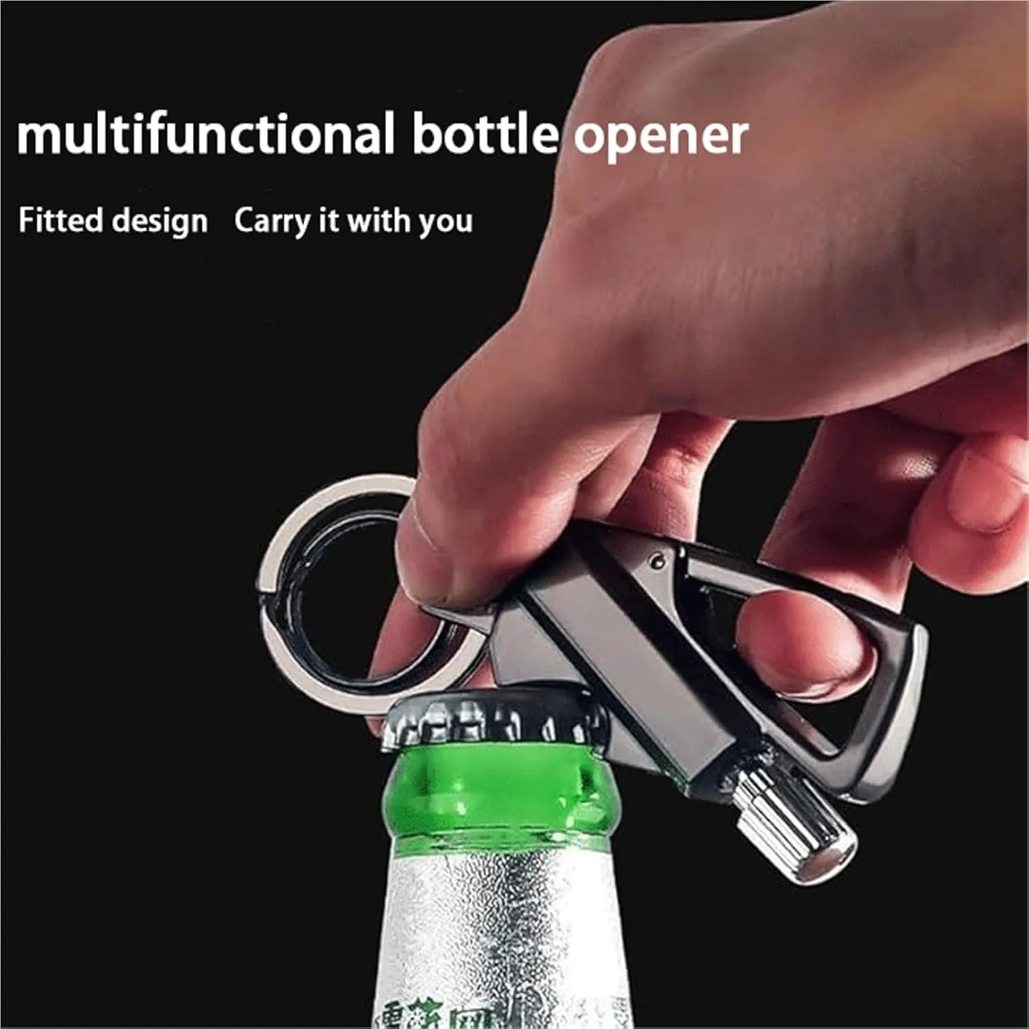 Keychain Lighter - Match Kerosene Lighter - with Bottle Opener, Windproof and Waterproof, Refillable Fuel, Suitable for Outdoor Camping/Hiking (Kerosene Not Included)(Black)