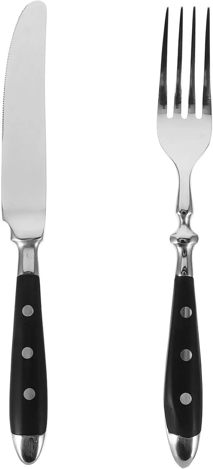 Kichvoe Cutlery Set Black Silverware Set Western Tableware Stainless Steel Tableware Ergonomic Design