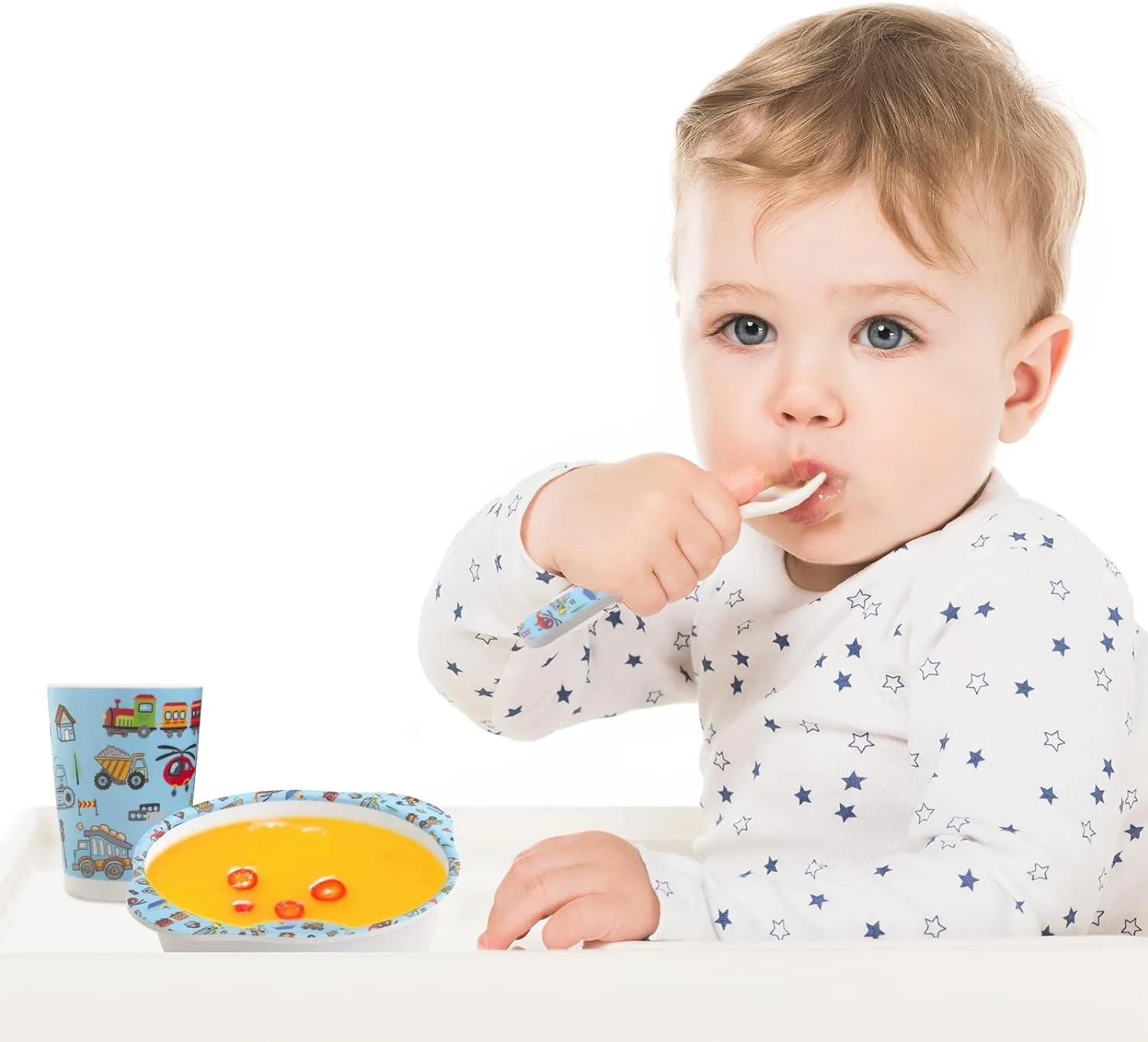 Kids Feeding Set 5 Pcs, Tableware Set for Toddlers Includes Plate Bowl Cup Fork and Spoon Utensil Flatware, Kids Flatware Set Dishwasher Safe, BPA Free (Construction)