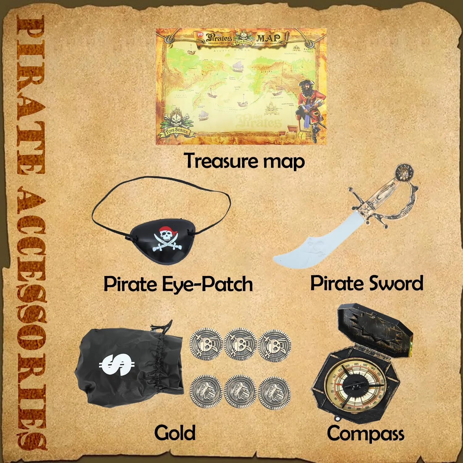 Kids Pirate Costume,Pirate Role Play Dress Up Set