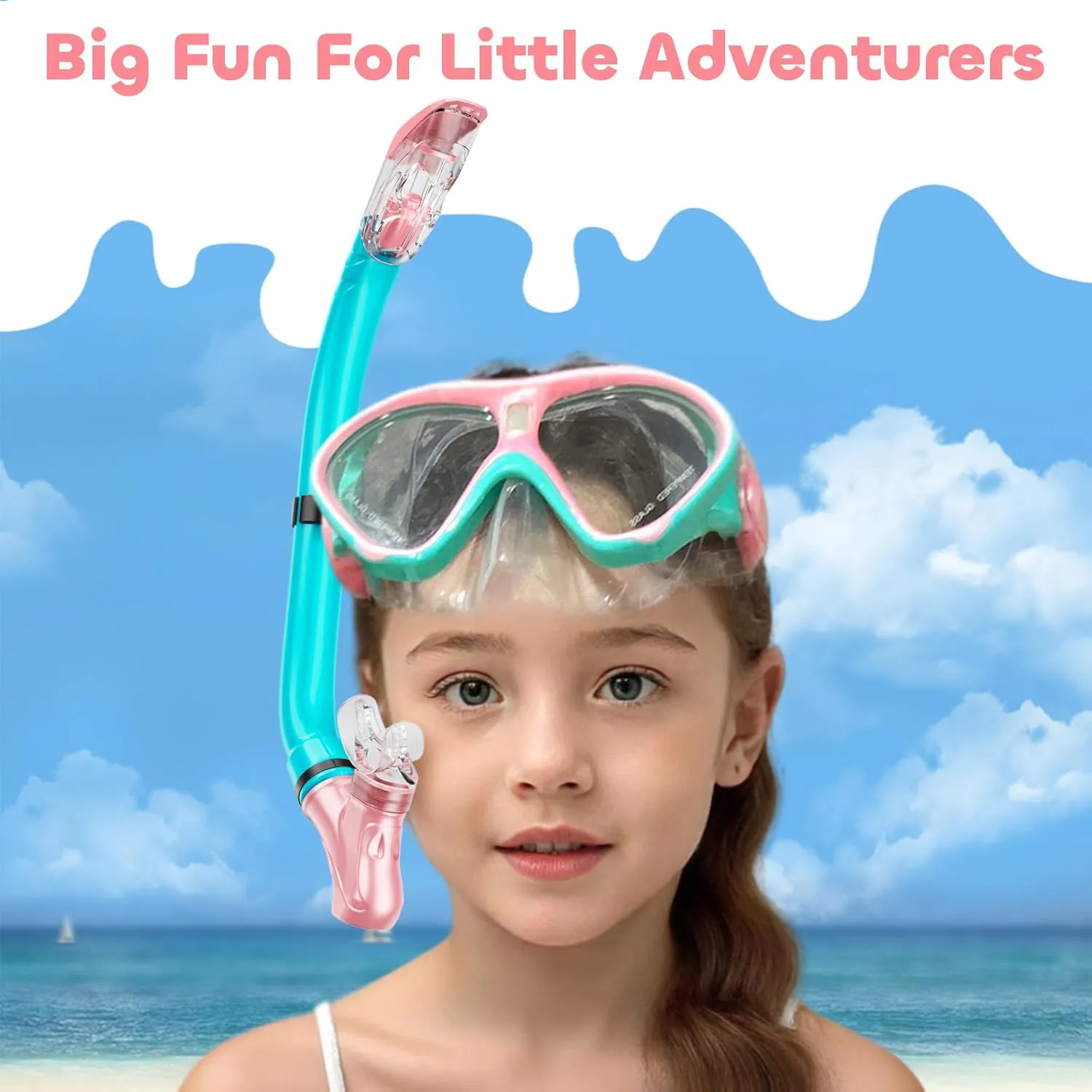Kids Snorkel Set, Dry Top Snorkeling Gear Kids Swimming Goggles, Anti-Fog Tempered Glass Snorkel Mask with Foldable Breathing Tube, 180 Degree Full View Anti-Leak Diving Mask for Age 6-14, Unisex