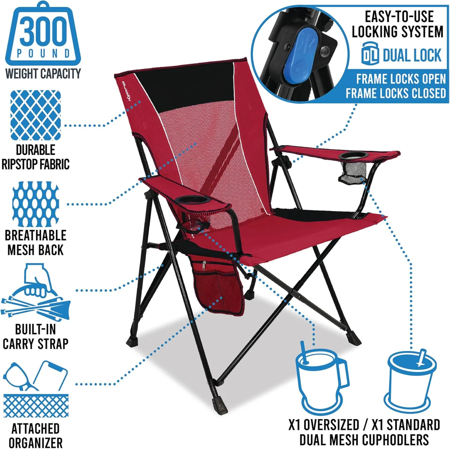 Kijaro Dual Lock Pro Sports Fan Folding Chair, 26" L x 35.5" W x 37" H, Las Vegas Raiders