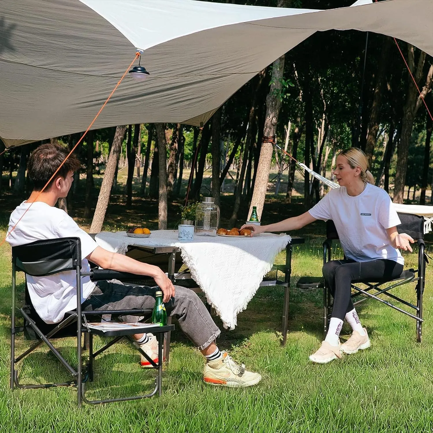 KingCamp 2-Pack Camping Folding Director Chairs with Side Table & Storage, Red