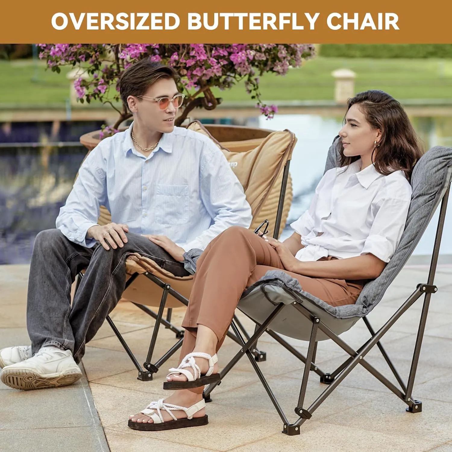 KingCamp Butterfly Chair, Oversized Thick Padded Comfy Camping Chairs Portable Folding Chair 400lbs Heavy Duty Seat with High Backrest & Carry Bag for Outdoor Indoor Patio Lawn Home Living Bed Room
