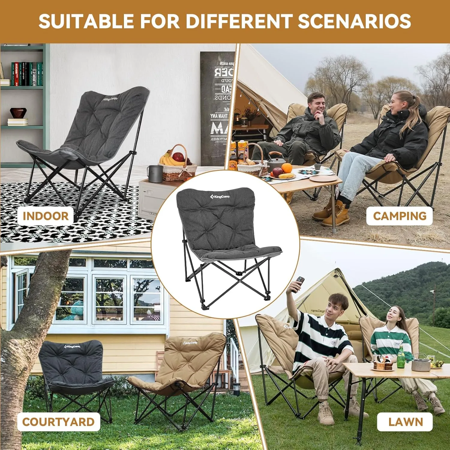 KingCamp Butterfly Chair, Oversized Thick Padded Comfy Camping Chairs Portable Folding Chair 400lbs Heavy Duty Seat with High Backrest & Carry Bag for Outdoor Indoor Patio Lawn Home Living Bed Room