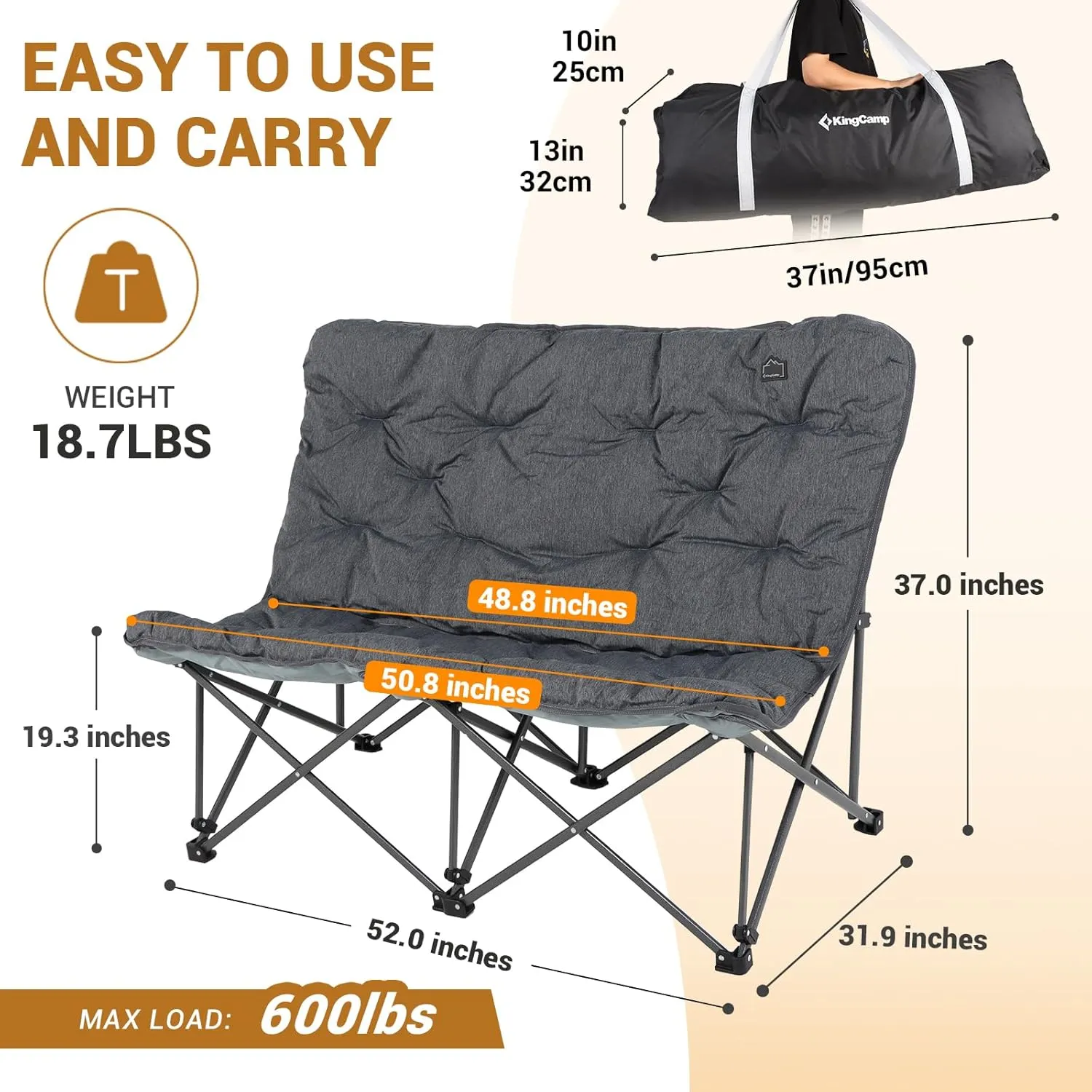 KingCamp Butterfly Chair, Oversized Thick Padded Comfy Camping Chairs Portable Folding Chair 400lbs Heavy Duty Seat with High Backrest & Carry Bag for Outdoor Indoor Patio Lawn Home Living Bed Room