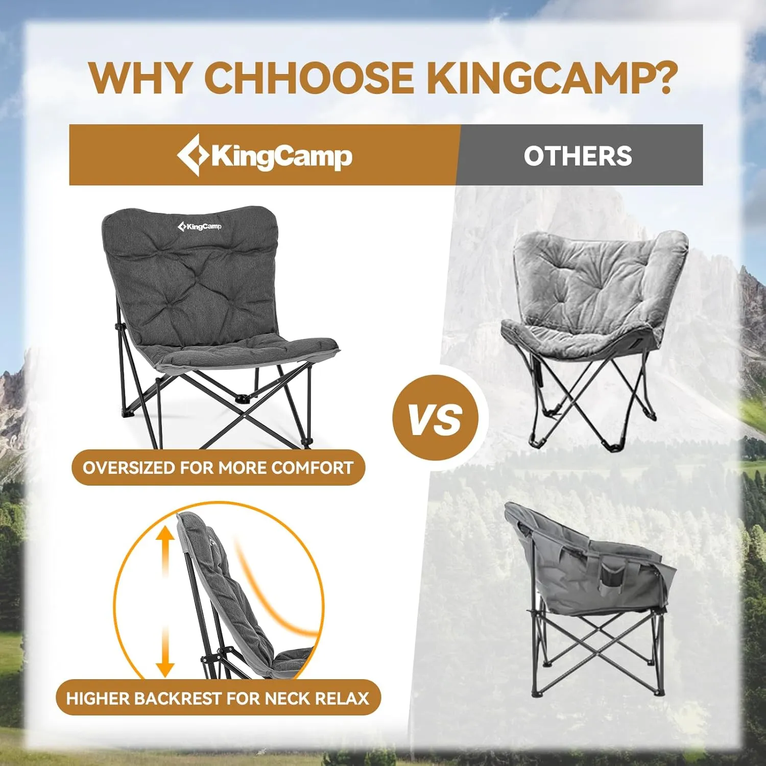KingCamp Butterfly Chair, Oversized Thick Padded Comfy Camping Chairs Portable Folding Chair 400lbs Heavy Duty Seat with High Backrest & Carry Bag for Outdoor Indoor Patio Lawn Home Living Bed Room