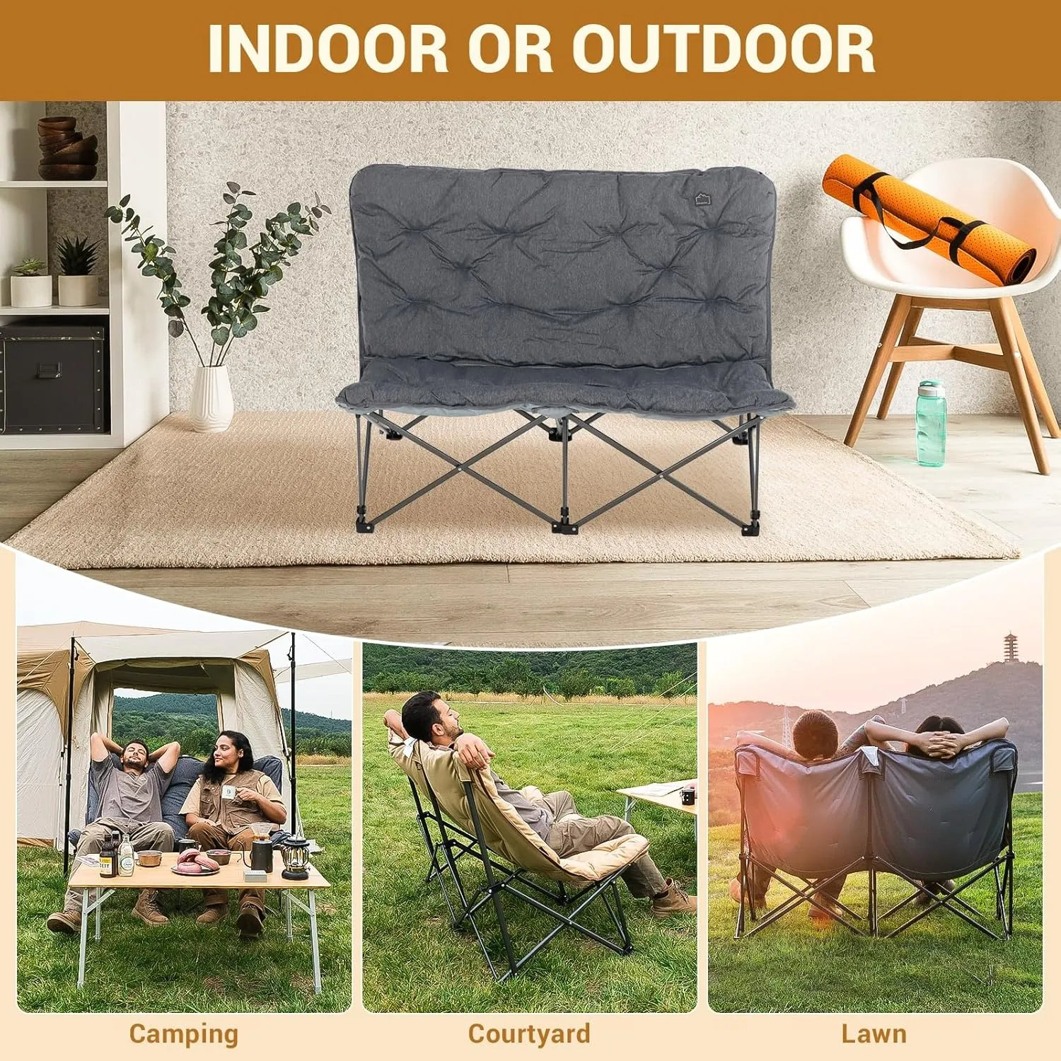 KingCamp Butterfly Chair, Oversized Thick Padded Comfy Camping Chairs Portable Folding Chair 400lbs Heavy Duty Seat with High Backrest & Carry Bag for Outdoor Indoor Patio Lawn Home Living Bed Room