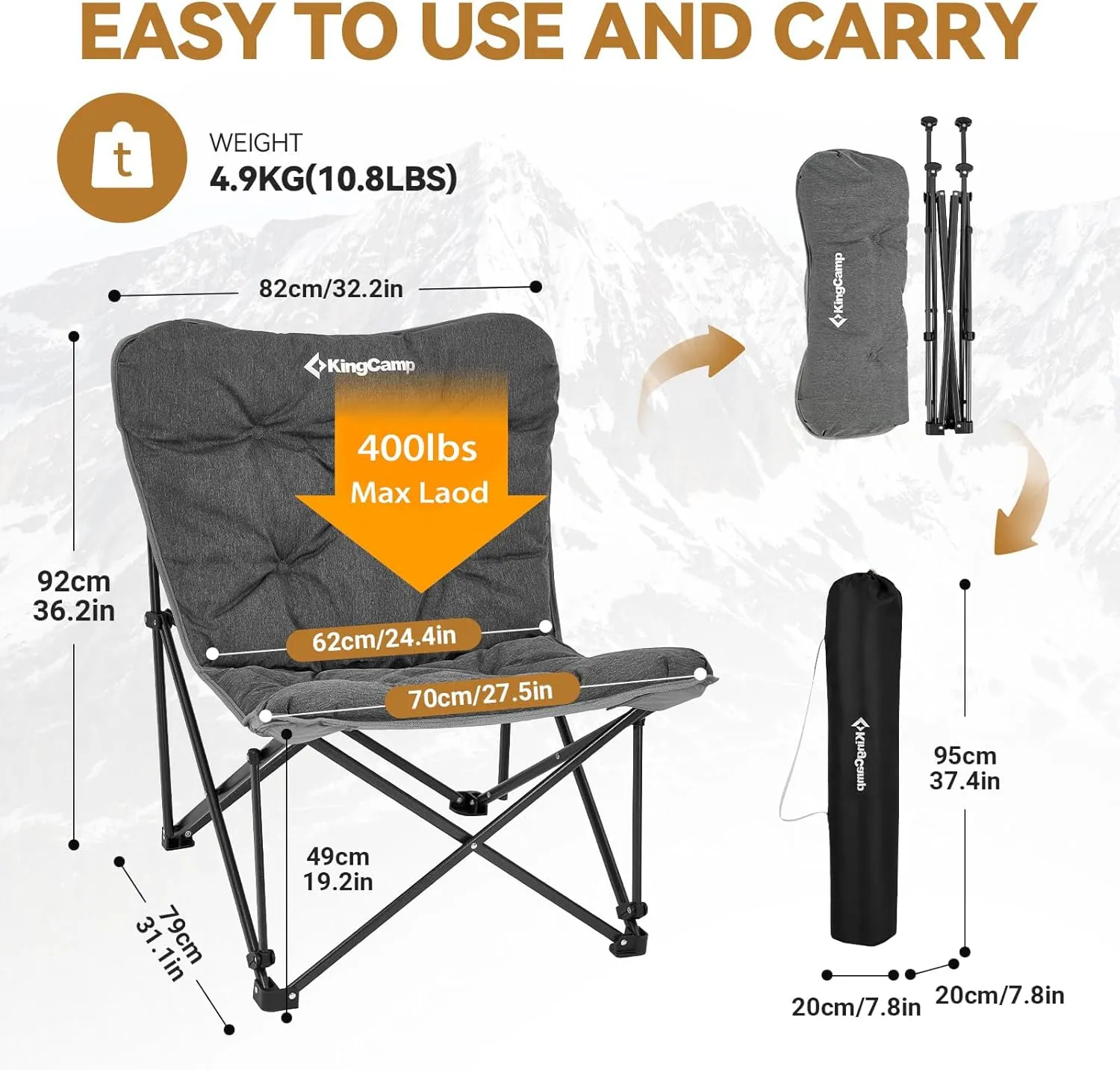 KingCamp Butterfly Chair, Oversized Thick Padded Comfy Camping Chairs Portable Folding Chair 400lbs Heavy Duty Seat with High Backrest & Carry Bag for Outdoor Indoor Patio Lawn Home Living Bed Room