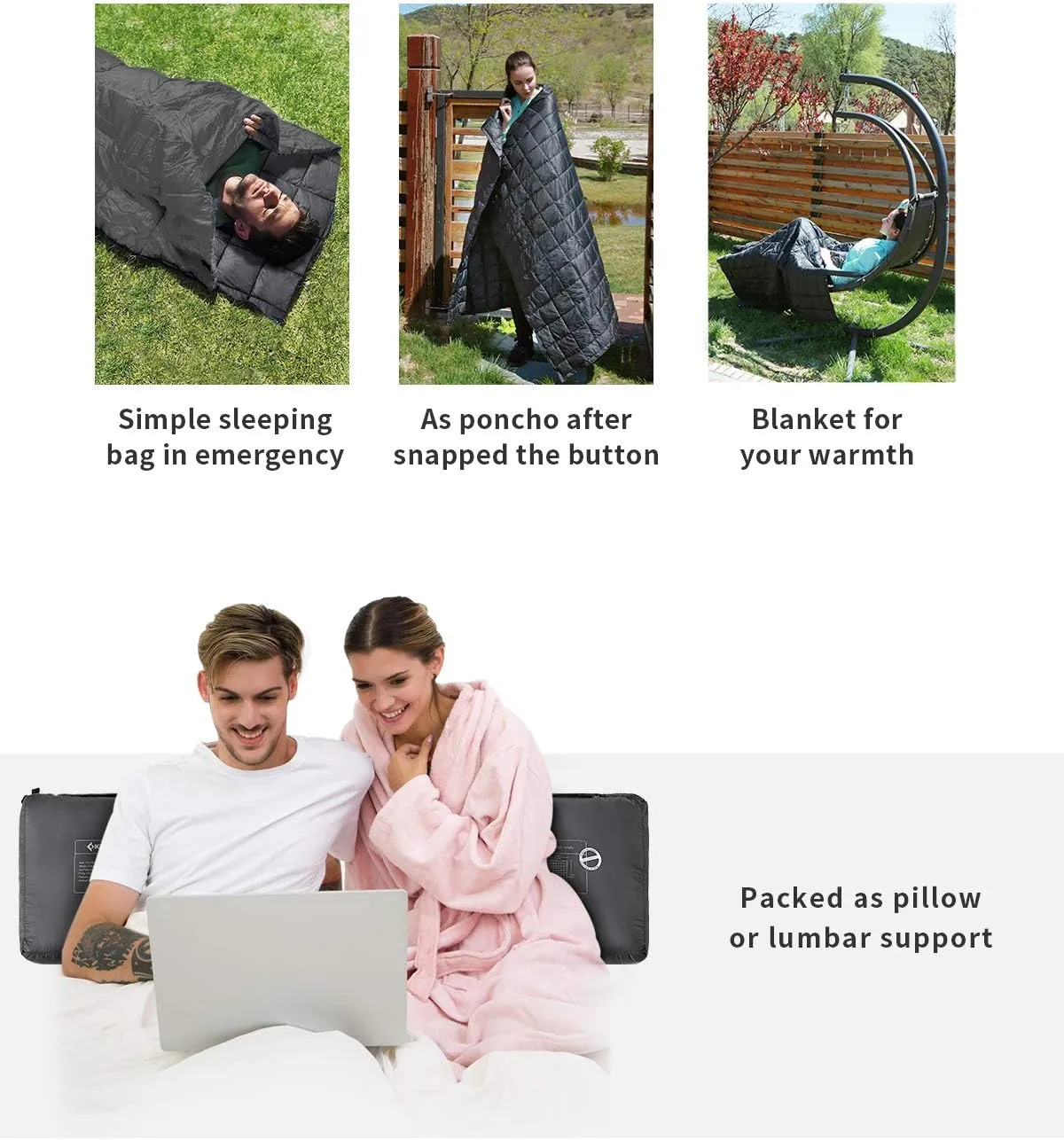 KingCamp Down Camping Blanket - Lightweight, Multifunctional Quilt for Camping with Snap Button, Portable for Stadium, Travel, Airplane, Picnic, Indoor & Outdoor, Provides Warmth