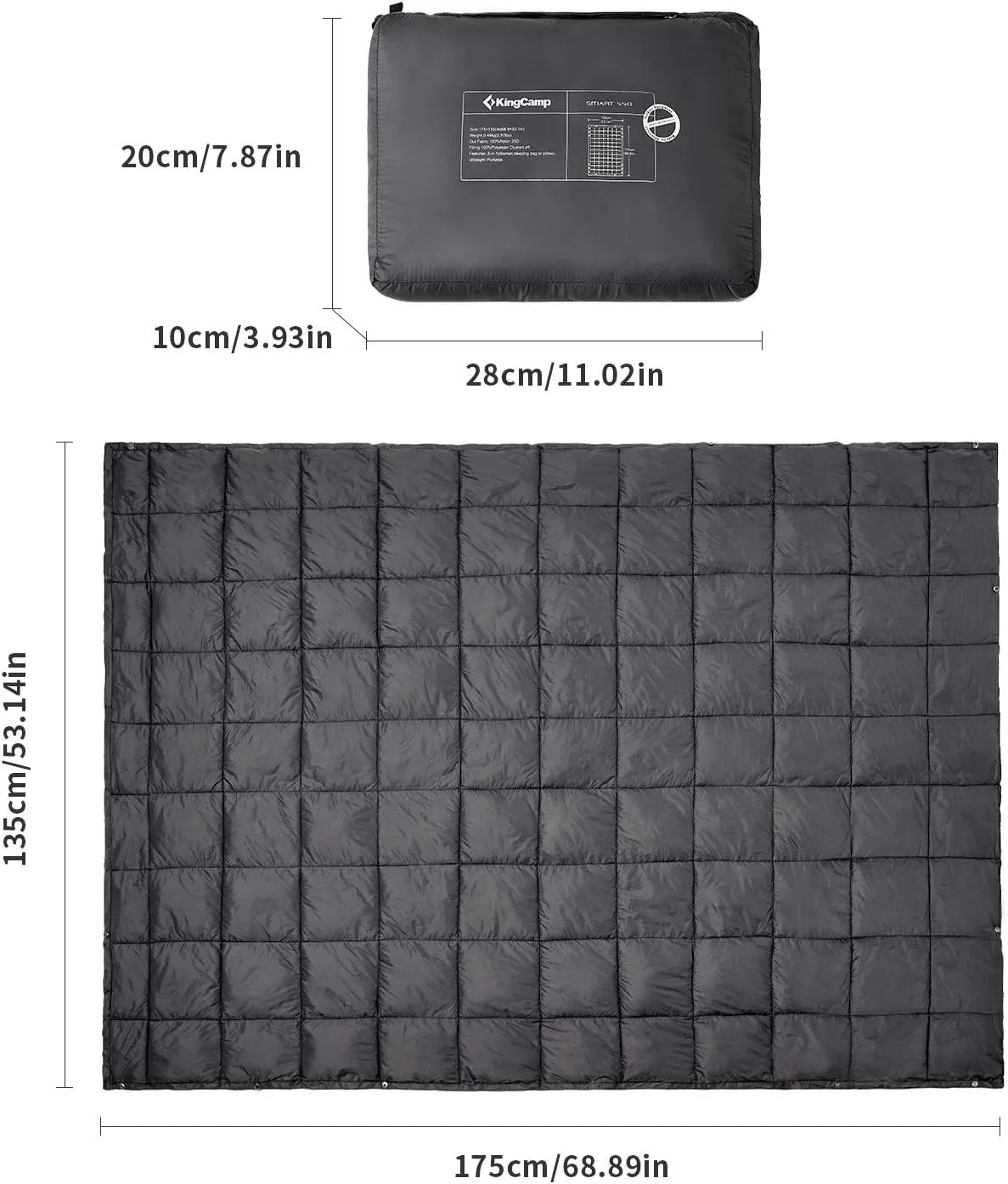 KingCamp Down Camping Blanket - Lightweight, Multifunctional Quilt for Camping with Snap Button, Portable for Stadium, Travel, Airplane, Picnic, Indoor & Outdoor, Provides Warmth