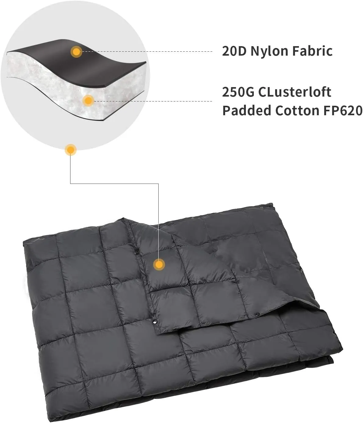 KingCamp Down Camping Blanket - Lightweight, Multifunctional Quilt for Camping with Snap Button, Portable for Stadium, Travel, Airplane, Picnic, Indoor & Outdoor, Provides Warmth