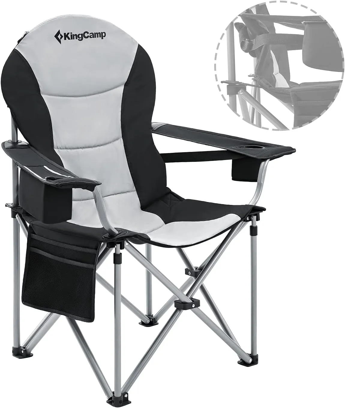 KingCamp Folding Portable Camping Chairs Oversized Padded Quad Arm Chair with Cooler Bag, Cup Holder and Side Pocket, Heavy Duty Supports 300 lbs for Outdoor, Lawn, Fishing, Sports
