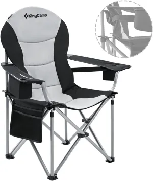 KingCamp Folding Portable Camping Chairs Oversized Padded Quad Arm Chair with Cooler Bag, Cup Holder and Side Pocket, Heavy Duty Supports 300 lbs for Outdoor, Lawn, Fishing, Sports