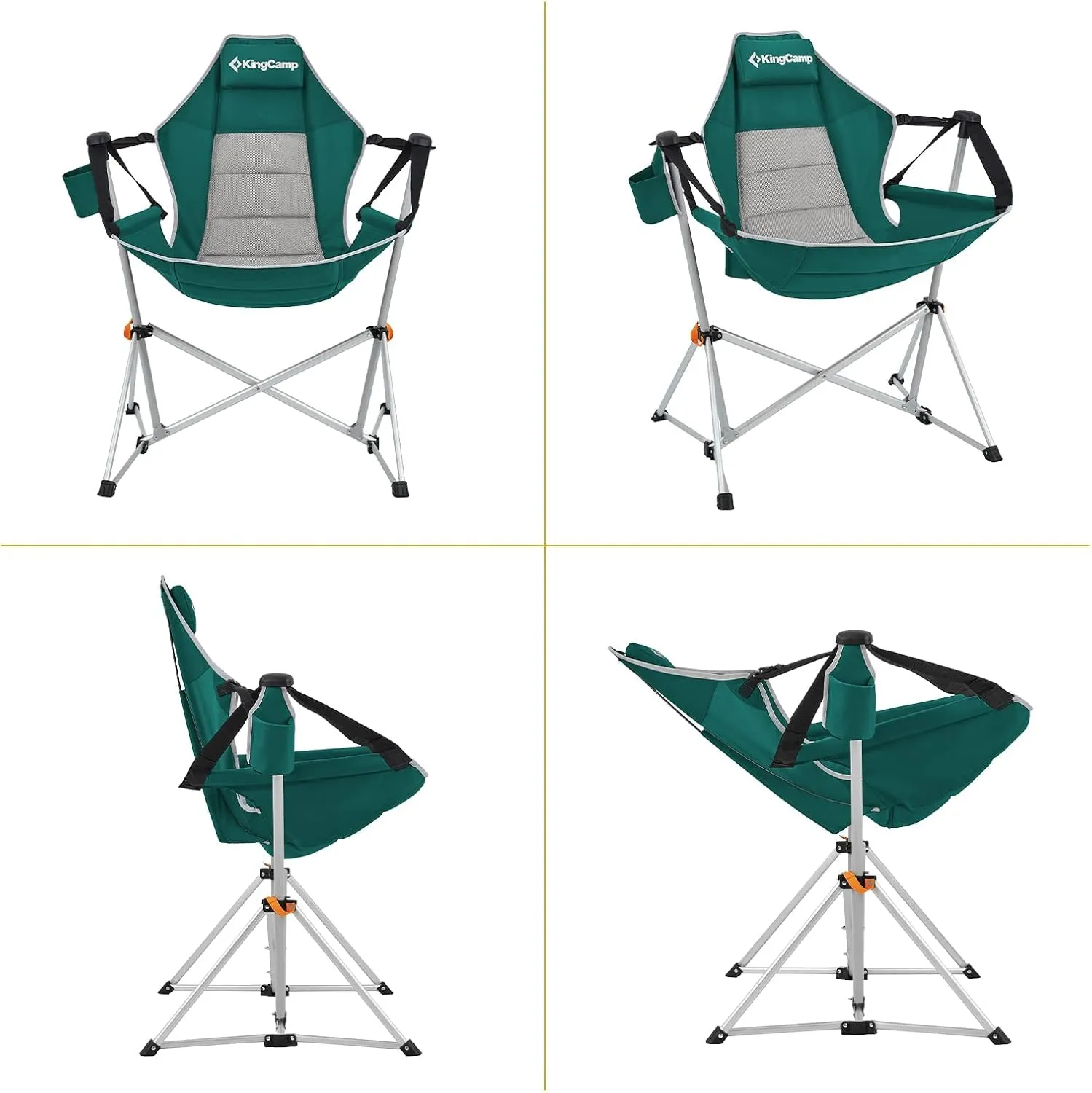 KingCamp Hammock Camping Chair, Swinging Portable Folding Camp Chairs for Adults 400lbs Heavy Duty Foldable Oversized Rocker with Aluminum Alloy Frame Cup Holder Pillow for Outdoor Beach Patio Sport