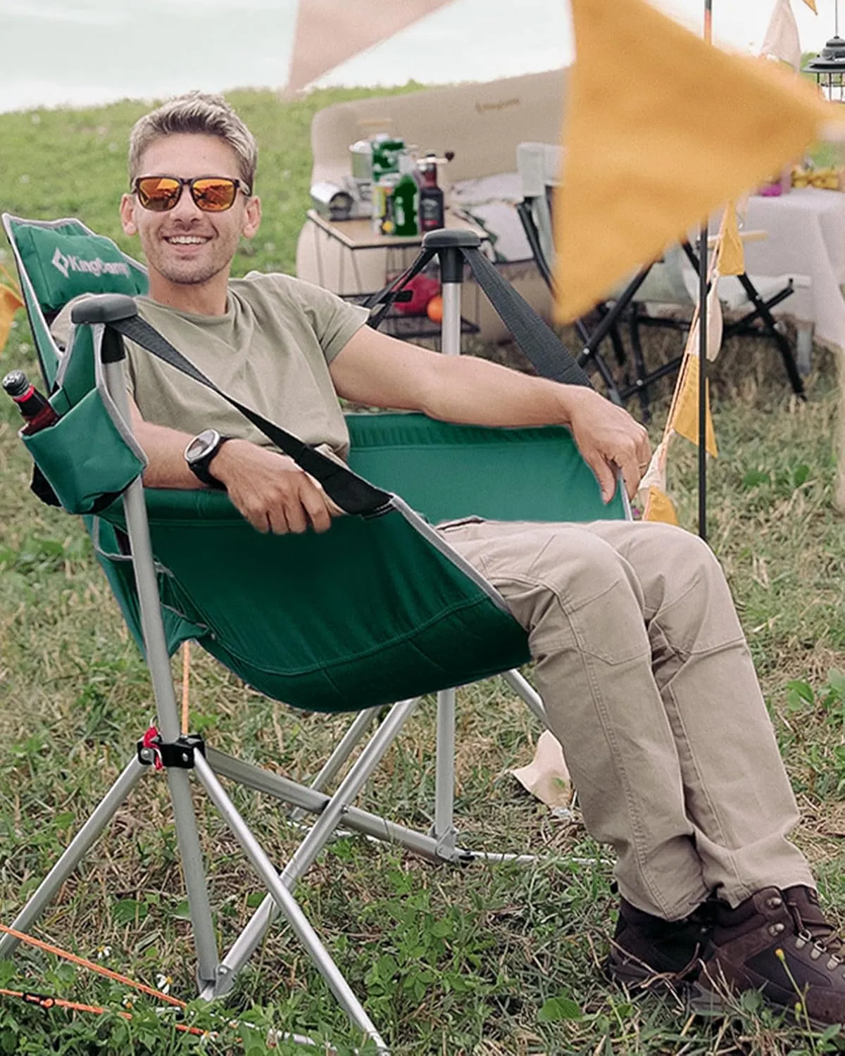 KingCamp Hammock Camping Chair, Swinging Portable Folding Camp Chairs for Adults 400lbs Heavy Duty Foldable Oversized Rocker with Aluminum Alloy Frame Cup Holder Pillow for Outdoor Beach Patio Sport