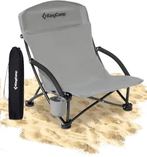 KingCamp Low Beach Chairs, Portable Folding Chair for Adults Extra Wide Ergonomic High Back Seat 300lbs Heavy Duty Lightweight Oversized Gear with Carry Bag for Outdoor Lawn Camping Picnic
