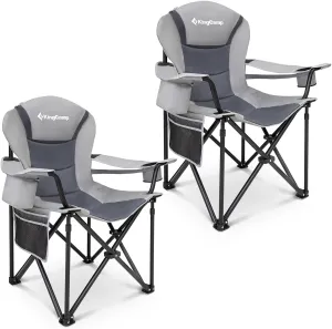 KingCamp Oversized Camping Folding Chair with Lumbar Support, Heavy Duty Ergonomic Padded Arm Chair with Cooler Bag, Cup Holder, Portable for Outdoor