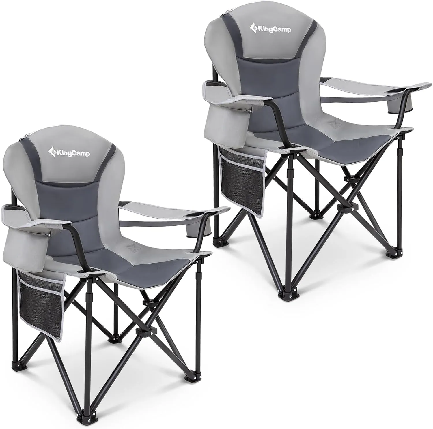 KingCamp Oversized Camping Folding Chair with Lumbar Support, Heavy Duty Ergonomic Padded Arm Chair with Cooler Bag, Cup Holder, Portable for Outdoor