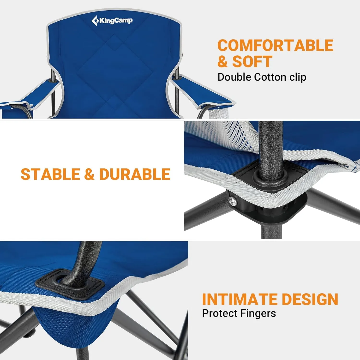 KingCamp Portable Folding Camping Quad Chair, Oversized Fully Cushioned Seat with Side Pocket and Cup Holder, for Tailgates, Beach, Lawn