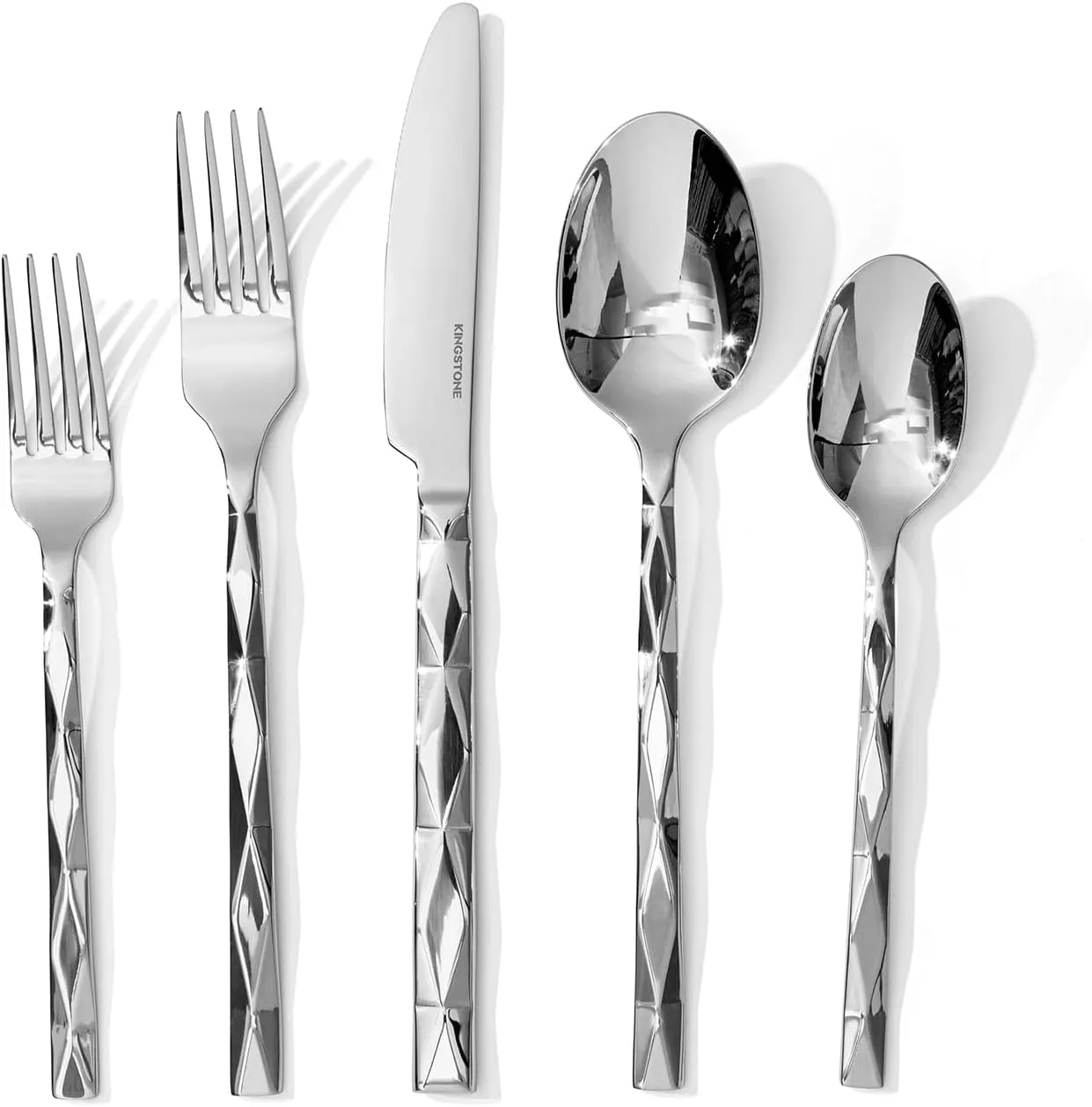 KINGSTONE Silverware Set, Luxury 20 Piece Flatware Set for 4, 18/10 Stainless Steel Cutlery Set with Diamond Cut Pattern for Kitchen, Home, Wedding, Party, Mirror Polished and Dishwasher Safe