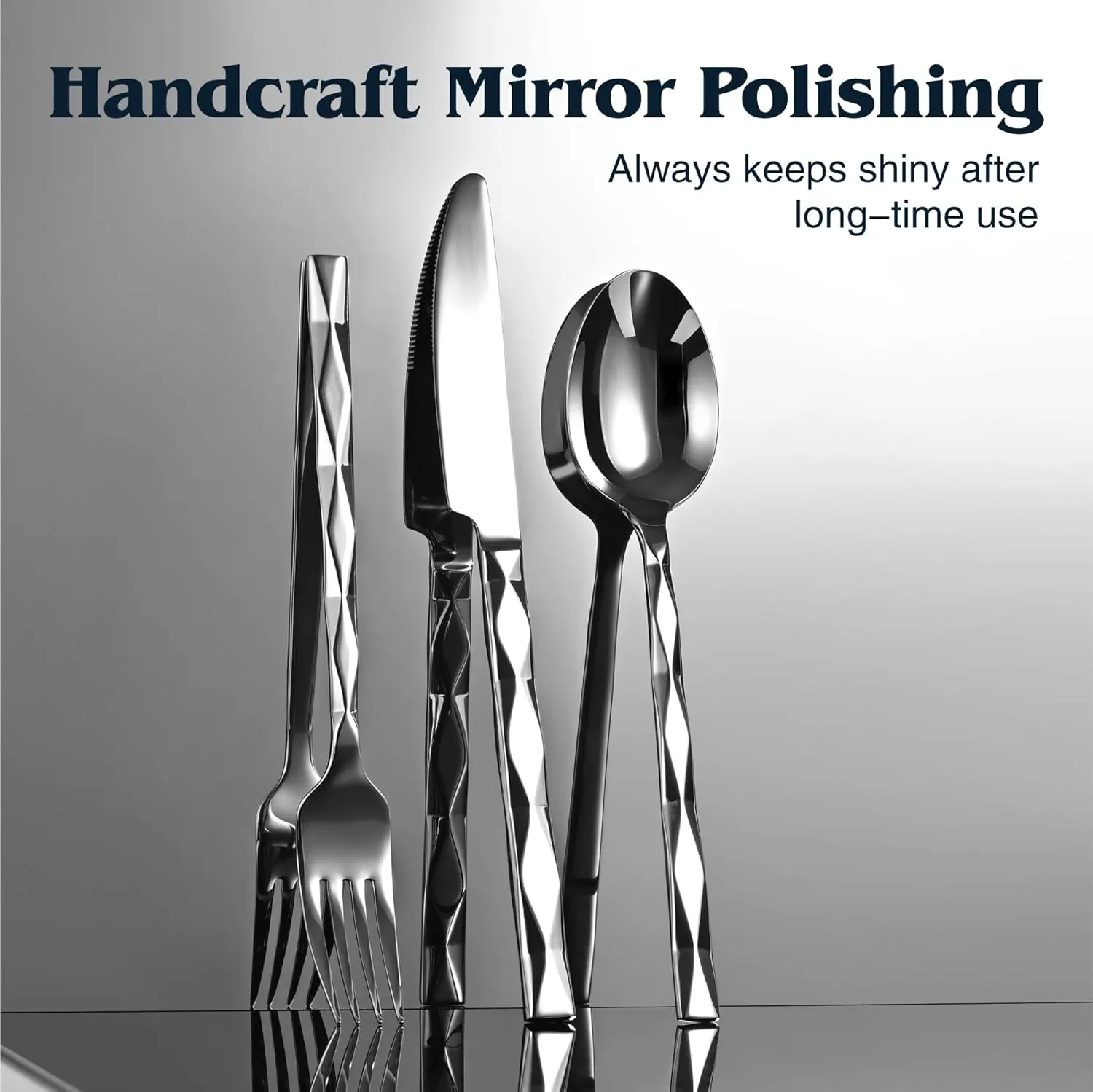 KINGSTONE Silverware Set, Luxury 40 Piece Flatware Set for 8, 18/10 Stainless Steel Cutlery Set with Diamond Cut Pattern for Kitchen, Home, Wedding, Party, Mirror Polished and Dishwasher Safe