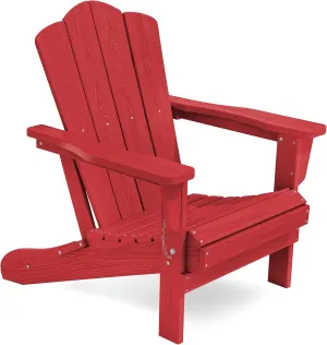 KINGYES Folding Adirondack Chair, HDPE All-Weather Patio Chairs, Wooden Textured Lawn Chair for Poolside, Backyard, Deck, Fire Pit, Light Red