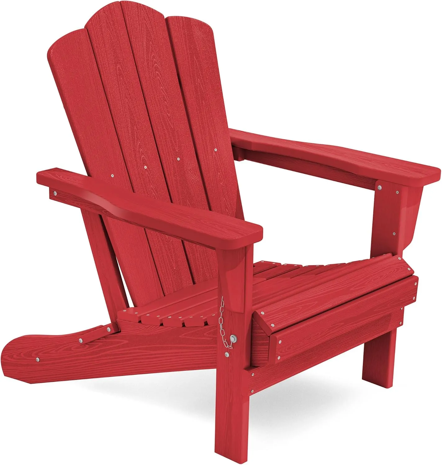KINGYES Folding Adirondack Chair, HDPE All-Weather Patio Chairs, Wooden Textured Lawn Chair for Poolside, Backyard, Deck, Fire Pit, Light Red