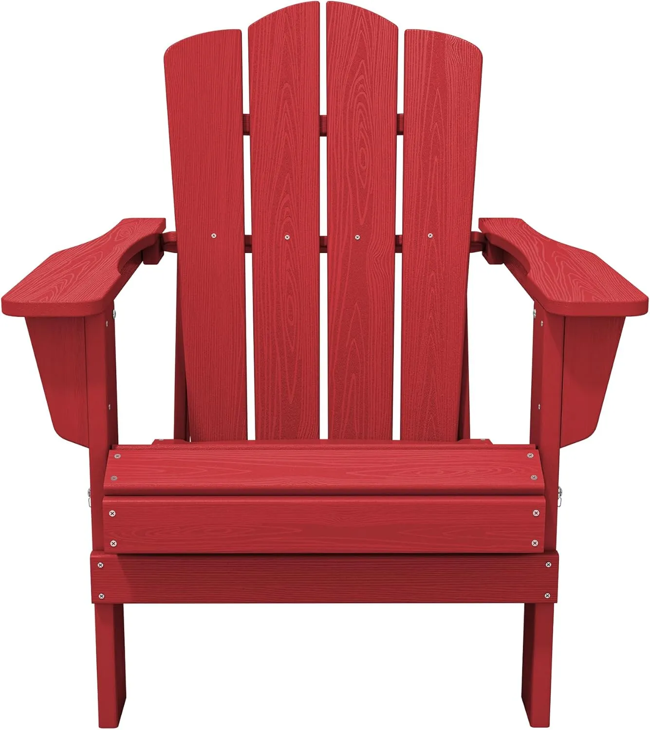 KINGYES Folding Adirondack Chair, HDPE All-Weather Patio Chairs, Wooden Textured Lawn Chair for Poolside, Backyard, Deck, Fire Pit, Light Red
