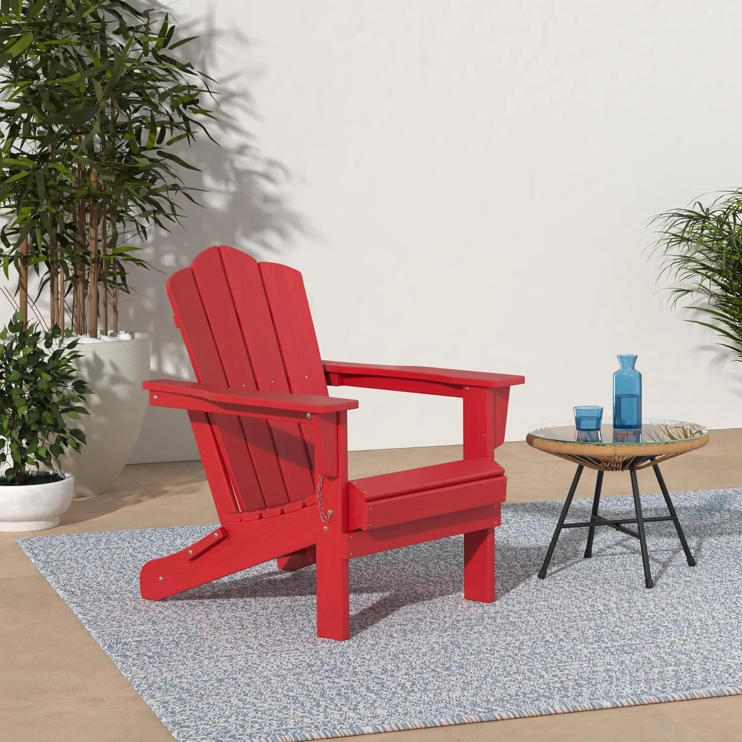 KINGYES Folding Adirondack Chair, HDPE All-Weather Patio Chairs, Wooden Textured Lawn Chair for Poolside, Backyard, Deck, Fire Pit, Light Red