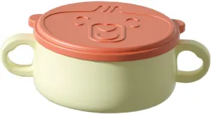 Kisangel 1pc Dual Handle Bowl Stainless Steel Non Slip Tableware Easy to Hold for Boy Girl and and Eating Bowl for Young