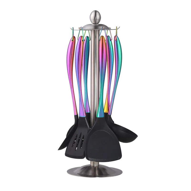 Kitchen Non-stick Pan Stir-fry Shovel Stainless Steel Kitchenware 7-piece Set With Stand