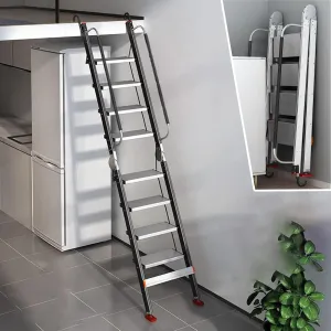 Kunovo Aluminum Alloy Attic Ladder, 10-Step, 293 cm (115 3/8"), Silver, Foldable, 150kg/330lbs Load Capacity