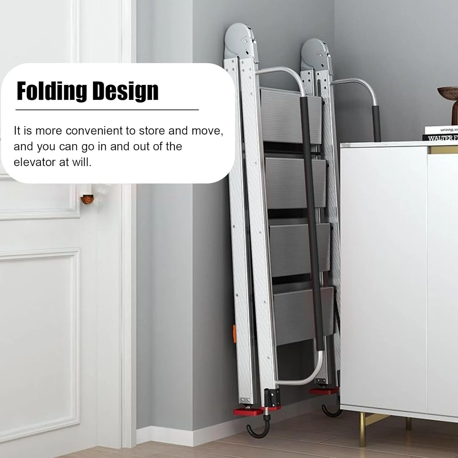 Kunovo Aluminum Alloy Attic Ladder, 10-Step, 293 cm (115 3/8"), Silver, Foldable, 150kg/330lbs Load Capacity
