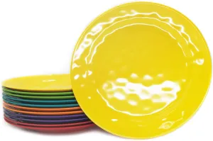 KX-WARE Melamine Plates Set of 12, 8-inch 100% Melamine Salad Plates for Everyday Use, Break-resistant and Lightweight, Multicolor