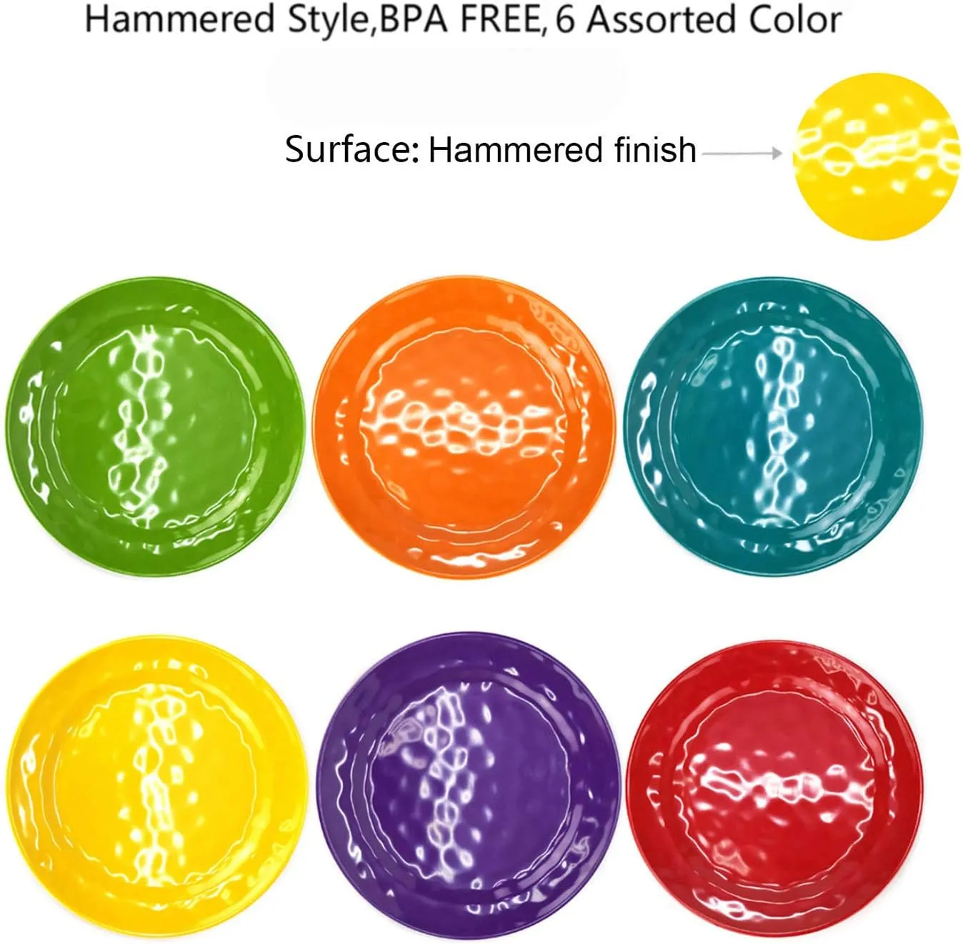 KX-WARE Melamine Plates Set of 12, 8-inch 100% Melamine Salad Plates for Everyday Use, Break-resistant and Lightweight, Multicolor
