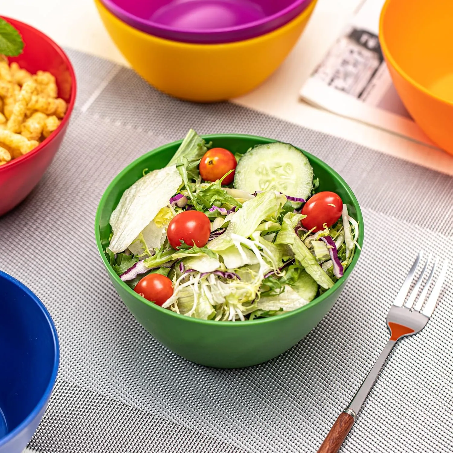 KX-WARE Plastic Bowls with Lids set of 6 - Unbreakable and Reusable 6-inch Plastic Cereal/Soup/Salad Bowls Multicolor, Microwave/Dishwasher Safe, BPA Free