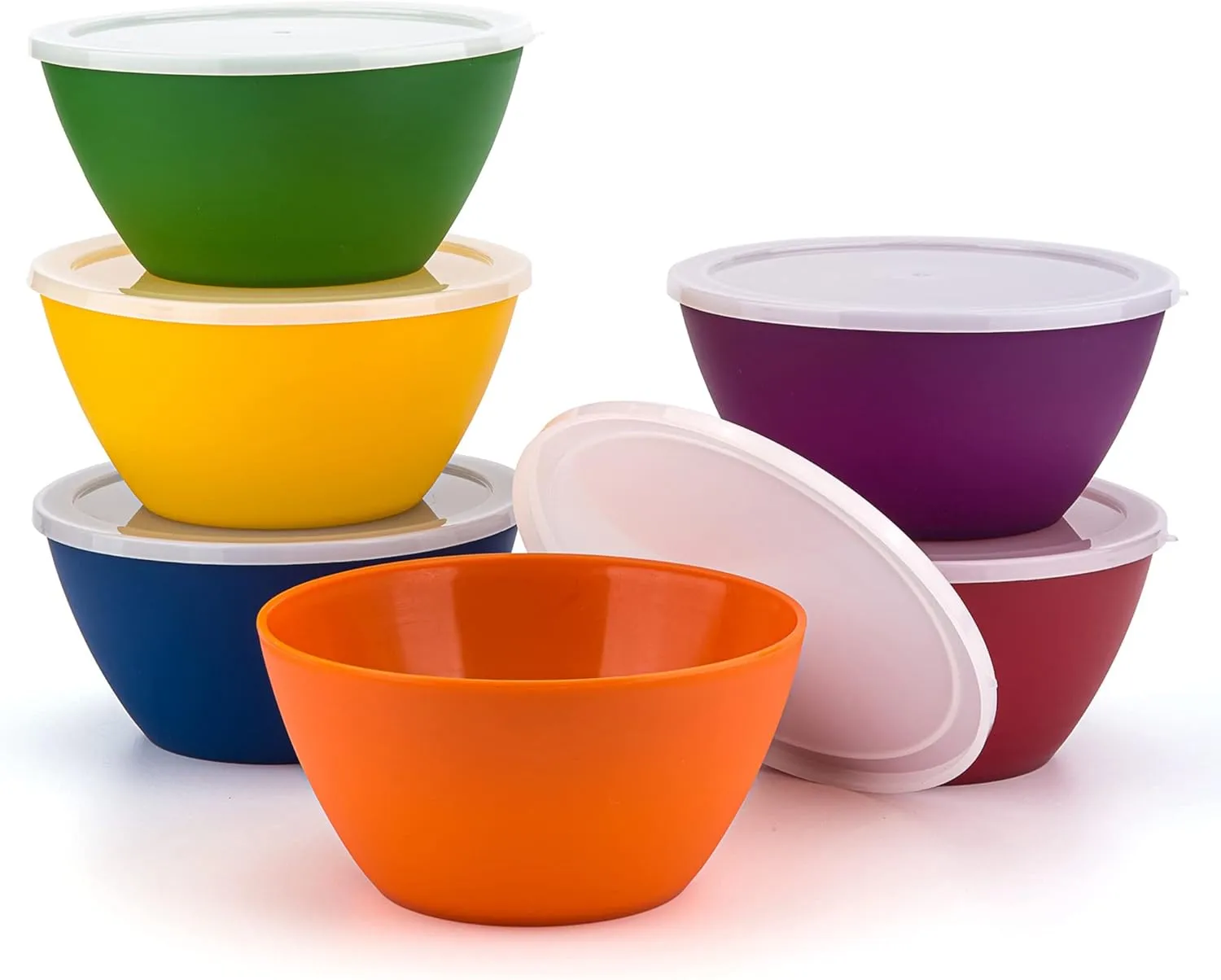 KX-WARE Plastic Bowls with Lids set of 6 - Unbreakable and Reusable 6-inch Plastic Cereal/Soup/Salad Bowls Multicolor, Microwave/Dishwasher Safe, BPA Free