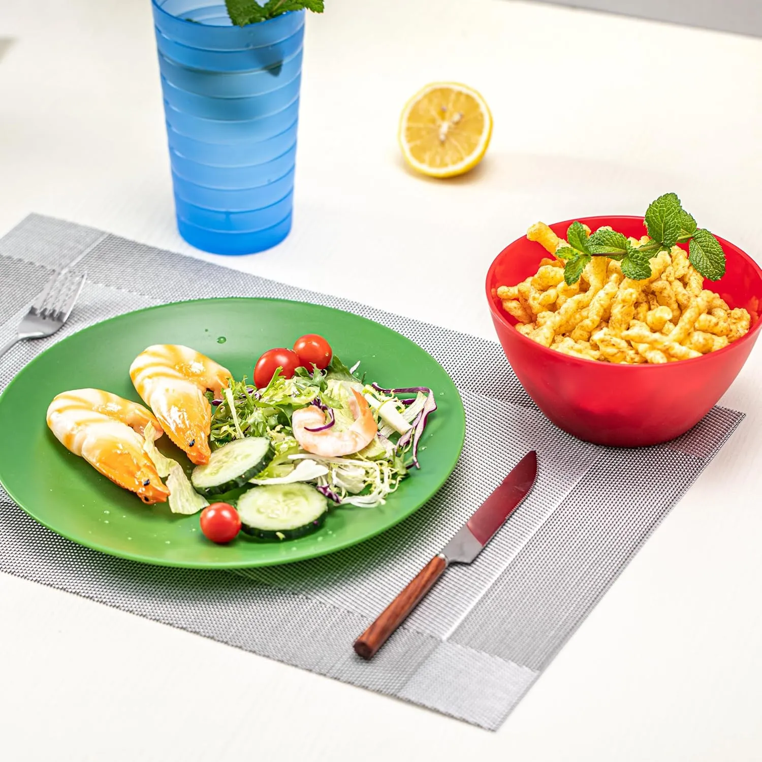 KX-WARE Plastic Bowls with Lids set of 6 - Unbreakable and Reusable 6-inch Plastic Cereal/Soup/Salad Bowls Multicolor, Microwave/Dishwasher Safe, BPA Free