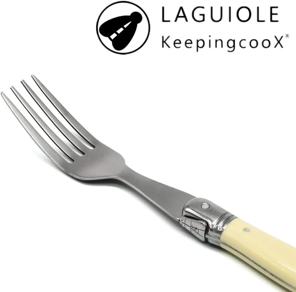 LAGUIOLE Forks of 6, Stainless Steel Dinnerware/Tableware/Flatware/Cutlery Set with White/Ivory Handle, Made in China, Reputable Global Manufacturer with Certificate (GMC), Value for Money