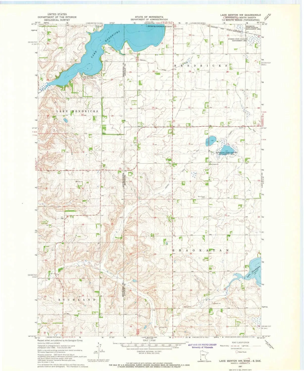 Lake Benton NW MN topo map, 1:24000 Scale, 7.5 X 7.5 Minute, Historical, 1967, Updated 1968, 27.23 x 21.53 in