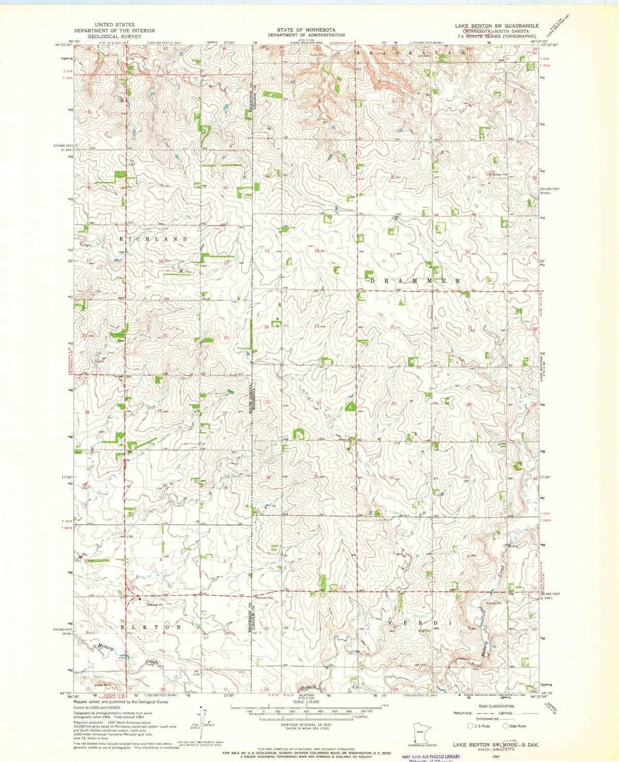 Lake Benton SW MN topo map, 1:24000 Scale, 7.5 X 7.5 Minute, Historical, 1967, Updated 1969, 27.23 x 21.53 in
